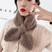 Load image into Gallery viewer, Fur Collar Bow Knot Cross Solid Color Mid Length Scarf 22505
