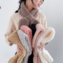 Load image into Gallery viewer, Fur Collar Bow Knot Cross Solid Color Mid Length Scarf 22505