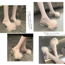 Load image into Gallery viewer, Women&#39;s Slippers Square Toe High Heels Fuzzy Slippers 22S10