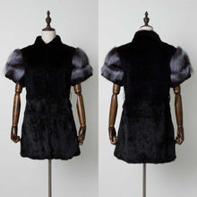 Load image into Gallery viewer, Women&#39;s Genuine Rabbit Fur Coat with Fox Fur Cuffs Warm Winter Coat 17215