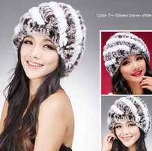 Load image into Gallery viewer, Women Knitted Real REX Rabbit Fur Hat Skullies Beanie Headgear 060108