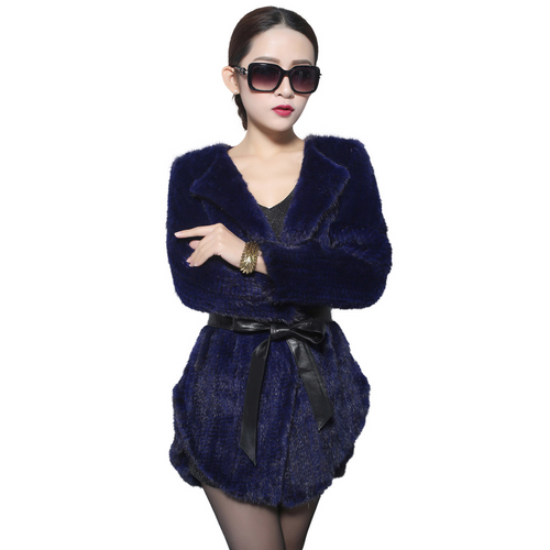 Natural Mink Fur Knitting Coat  Jacket Overcoat Long Length Version Outerwear Full Sleeve