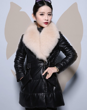 Load image into Gallery viewer, Genuine Leather Coat Down Jacket Luxury Fox Fur Collar Women Overcoat