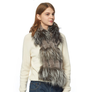 Women's Rex Rabbit Fur Scarf Ladies Winter Warm Knitted Flowers Crochet Fashion Scarf Scarves for Women Men Fur Story FS19502