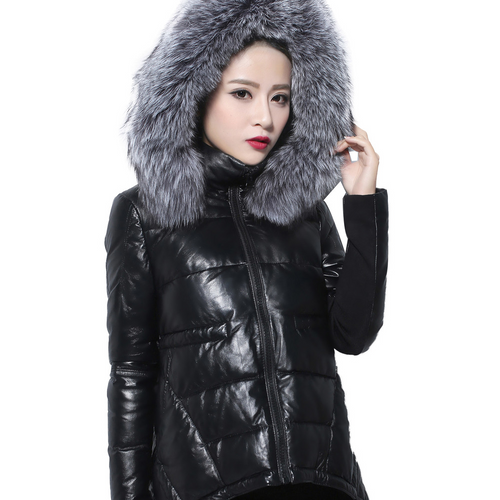 Women's Genuine Sheep Leather Down Jacket Warm  Coat Female