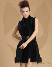 Load image into Gallery viewer, Women Natural Rabbit Fur Vest Knitted Wool Blends with Raccoon Fur Trim Waistcoat
