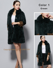Load image into Gallery viewer, Women&#39;s Natural Rex Rabbit Fur Coats with Real Fox Fur Collar and Lamb Cuff Coat Female