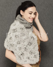 Load image into Gallery viewer, Real Knitted REX Rabbit Fur Scarf Beautiful Long Wrap Cape Shawl Neck Warmer Patches Color Top Quality FS15505