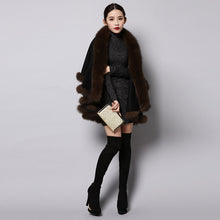 Load image into Gallery viewer, UE FS15726 Double face wool Cashmere Shawl Poncho for Women Fox fur Collar and Trim