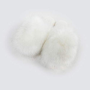 Fur Story Women's Faux Fur Slippers Memory Foam Cozy House Slipper Shoes Soft Flat Slide Sandals Indoor Outdoor（White Closed Toe-M）
