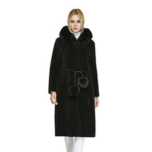 Load image into Gallery viewer, fur story Women&#39;s Fur Coat with Hood and Pompom Long Fur Jacket for Winter 18133