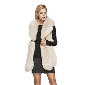 fur story Women's Fox Fur Vest Long Winter Fur Jacket with Turnover Collar 18203