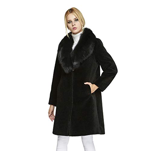fur story Women's Lamb Fur Coat with Fur Collar Long Winter Fur Jacket 18135