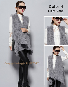 Women's Knitted Real Rabbit Fur Vest Europe Latest Style Long Vest Waistcoat Jacket