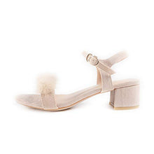 Load image into Gallery viewer, Fur Story Women&#39;s Open Toe Heel Sandal Mink Fur Camel Strappy Pumps Sandals Shoes(6,Camel)