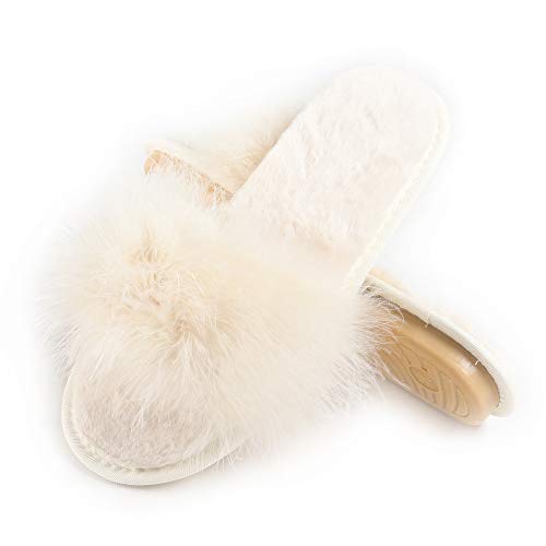 Fur Story FS19S12 Women's Furry Fur Slippers Memory Foam House Slippers Cozy Open Toe House Shoes