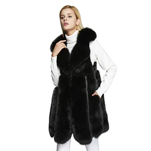 fur story Women's Fox Fur Vest Long Winter Fur Jacket with Turnover Collar 18203