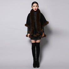 Load image into Gallery viewer, UE FS15726 Double face wool Cashmere Shawl Poncho for Women Fox fur Collar and Trim