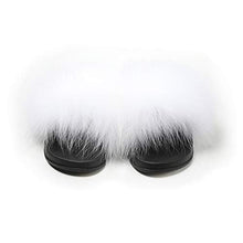 Load image into Gallery viewer, Fur Story Women&#39;s Fox Fur Slides Furry Slide for Outdoor Fluffy Sandals Open Toe Fur Slippers (White, 11)