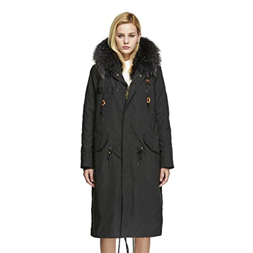fur story Women's Real Fur Parka Jacket with Raccoon Fur Thick Hooded Long Fur Coat for Winter Gray US6 18104