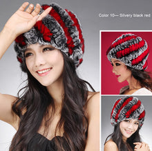 Load image into Gallery viewer, Women Knitted Real REX Rabbit Fur Hat Skullies Beanie Headgear 060108