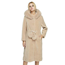 Load image into Gallery viewer, fur story Women&#39;s Fur Coat with Hood and Pompom Long Fur Jacket for Winter 18133