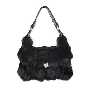 Fur Story Women's Winter Fox Shoulder Handbags Hand Bag for Women Leather Top Handle Ladies Zipper Soft Stylish Fashion Bag