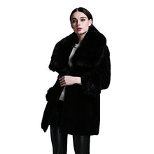 Load image into Gallery viewer, fur story Women&#39;s Long Real Lamb Fur Coat with Fox Fur Collar Thick Warm Coat Full Sleeve
