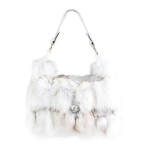 Fur Story Women's Winter Fox Shoulder Handbags Hand Bag for Women Leather Top Handle Ladies Zipper Soft Stylish Fashion Bag