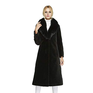 fur story Women's Lamb Fur Coat with Fur Collar Long Winter Fur Jacket 18135