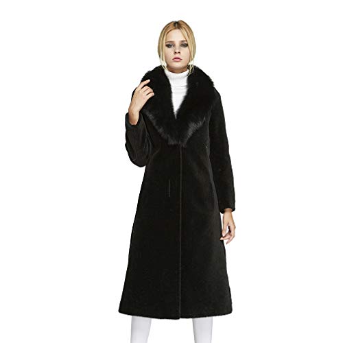 fur story Women's Lamb Fur Coat with Fur Collar Long Winter Fur Jacket 18135