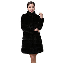 Load image into Gallery viewer, Fur Story Women&#39;s Long Fur Coat with Real Rex Rabbit Fur Nine Points Sleeve Mandarin Collar