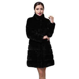 Fur Story Women's Long Fur Coat with Real Rex Rabbit Fur Nine Points Sleeve Mandarin Collar