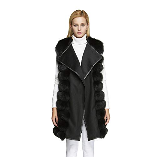 fur story Women's Fox Fur Vest Long Fur Jacket for Winter with Turnover Collar 18202