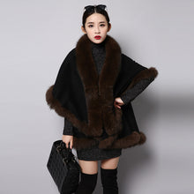 Load image into Gallery viewer, UE FS15726 Double face wool Cashmere Shawl Poncho for Women Fox fur Collar and Trim