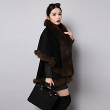 Load image into Gallery viewer, UE FS15726 Double face wool Cashmere Shawl Poncho for Women Fox fur Collar and Trim