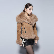 Load image into Gallery viewer, Real leather suede jacket for women lamb fur collar and sleeve cuff 14161