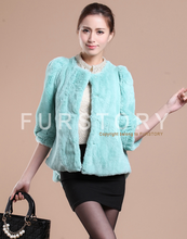 Load image into Gallery viewer, Women&#39;s Natural Rex Rabbit Fur Coat with Big Skirt Hem Half Sleeve