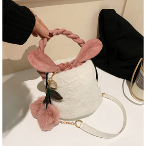 Plush Cylinder Bucket Bag Women Vogue Handbag  Shoulder Bag 22444