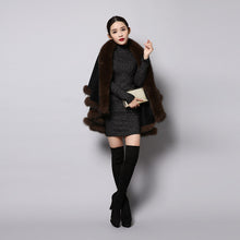 Load image into Gallery viewer, UE FS15726 Double face wool Cashmere Shawl Poncho for Women Fox fur Collar and Trim