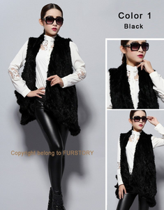 Women's Knitted Real Rabbit Fur Vest Europe Latest Style Long Vest Waistcoat Jacket