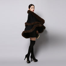 Load image into Gallery viewer, UE FS15726 Double face wool Cashmere Shawl Poncho for Women Fox fur Collar and Trim