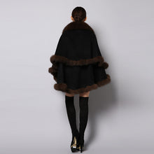 Load image into Gallery viewer, UE FS15726 Double face wool Cashmere Shawl Poncho for Women Fox fur Collar and Trim