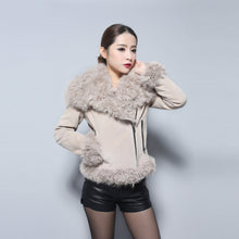 Load image into Gallery viewer, Real leather suede jacket for women lamb fur collar and sleeve cuff 14161