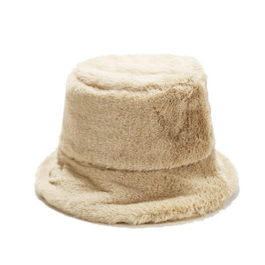 Furry Bucket Hat Fluffy Winter Warmer Fisherman Cap for Women 22167