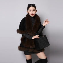 Load image into Gallery viewer, UE FS15726 Double face wool Cashmere Shawl Poncho for Women Fox fur Collar and Trim