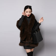 Load image into Gallery viewer, UE FS15726 Double face wool Cashmere Shawl Poncho for Women Fox fur Collar and Trim