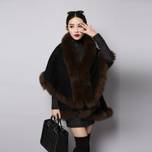 Load image into Gallery viewer, UE FS15726 Double face wool Cashmere Shawl Poncho for Women Fox fur Collar and Trim