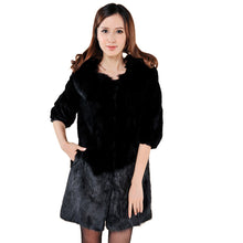 Load image into Gallery viewer, Natural Rex Rabbit Fur Coat with Muskrat Fur Hem Big Fox Collar