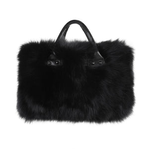 Women's Winter Fur Bag Silver Fox Handbag Leather Ladies Shoulder Bag